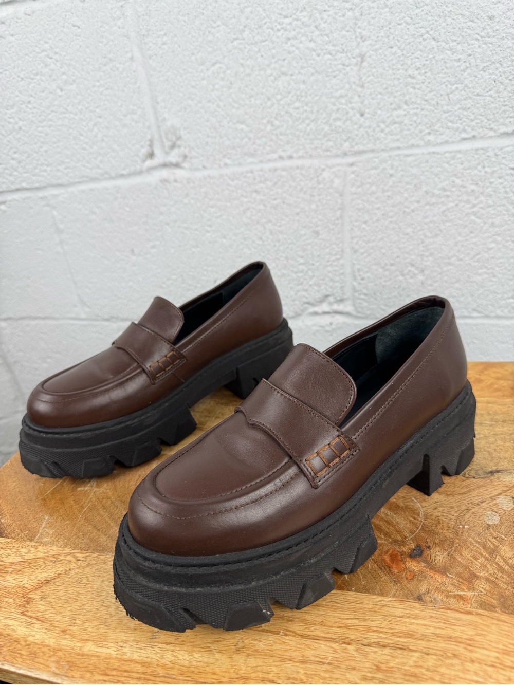 ALOHAS Brown Chunky Lug Sole Penny Loafers - Picture 9 of 15